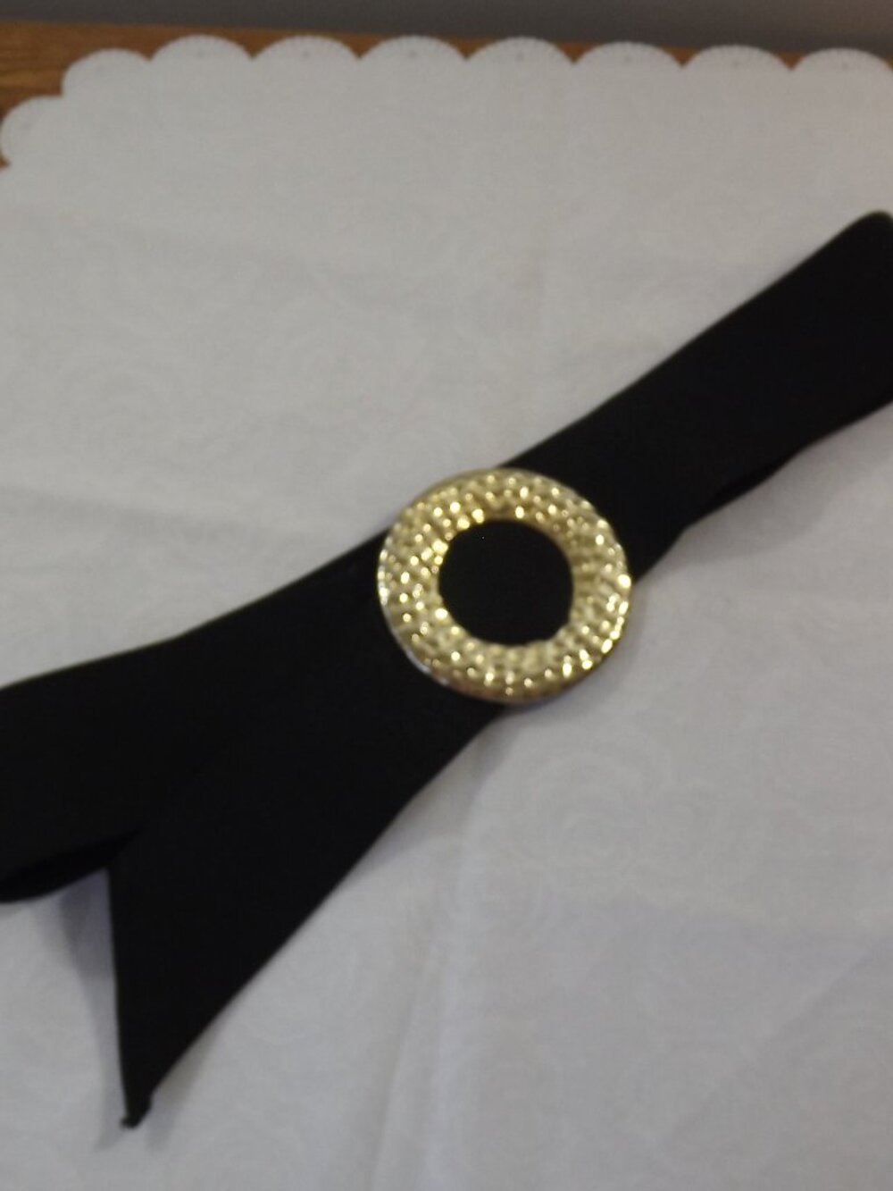 Black Elastic Waist Belt with Gold Decorative Round Buckle